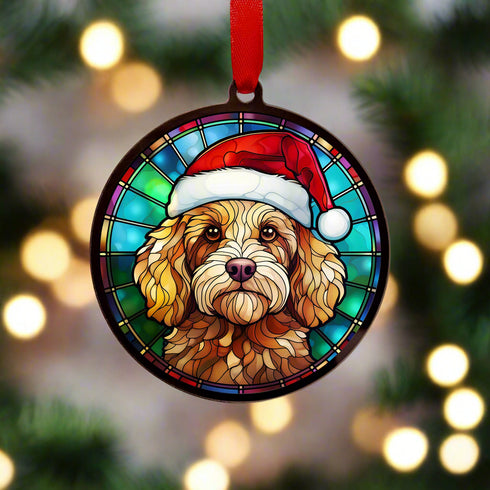 Cockapoo Golden in Santa Hat Suncatcher Decoration